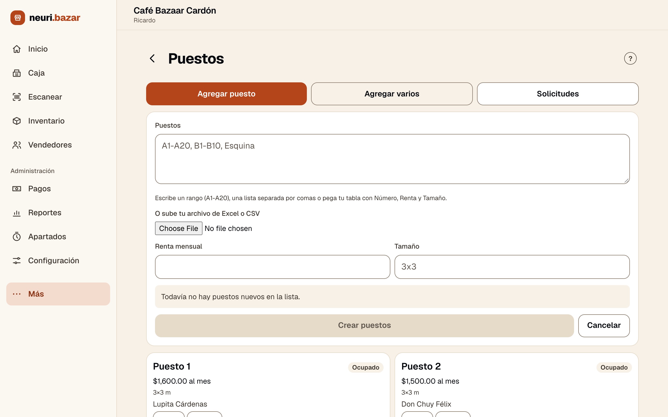Formulario para agregar varios puestos