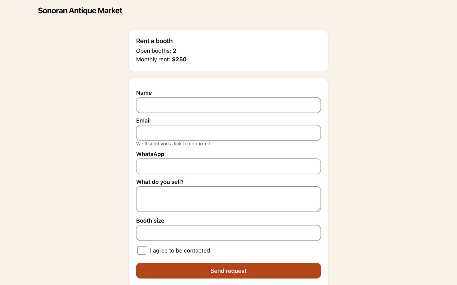 Public page listing free booths